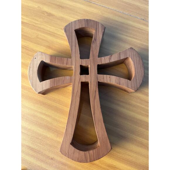 Wooden Cross 3D Carved Christian Inspirational - Picture 2 of 7